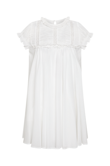 White dress with ruffled sleeves on a white background