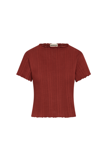 Red ribbed t-shirt on a white background