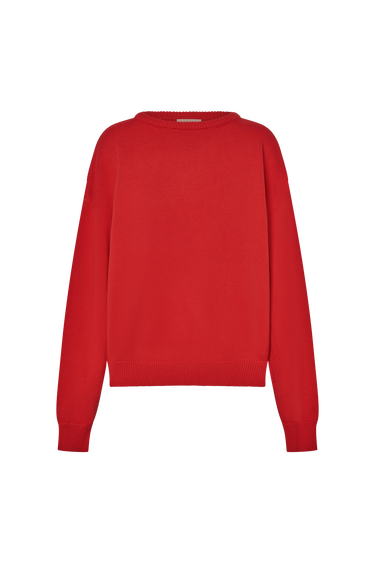 Red crewneck sweater on a white background.