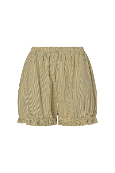 Green striped bloomer-style shorts on a white background