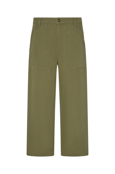 Army green military-style pants on a white background.