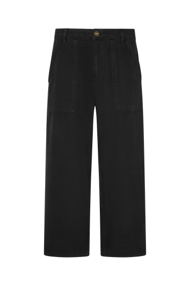Black military-style pants on a white background.