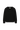 Black, v-neck knit sweater with ribbed hems on a white background.