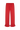 Red pants with a ruffled hem and drawstring waist on a white background.