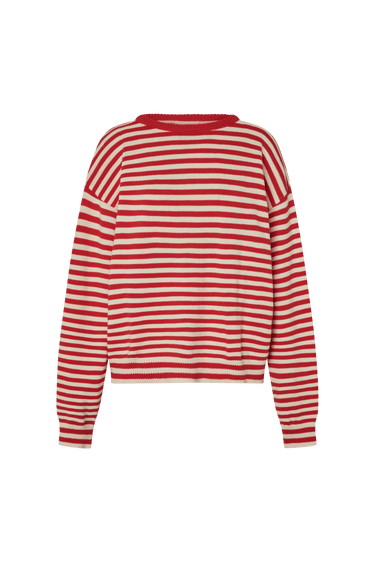Red and white striped sweater on a white background.