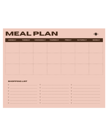 Meal plan and shopping list pad with days of the week on a pink background