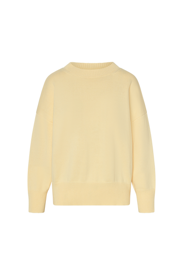 Butter yellow sweater on a white background.