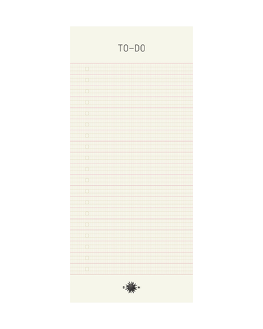 Minimalist to-do list notebook with a white cover and black text on a white background