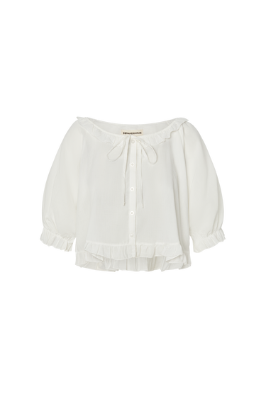 White blouse with ruffled sleeves on a white background