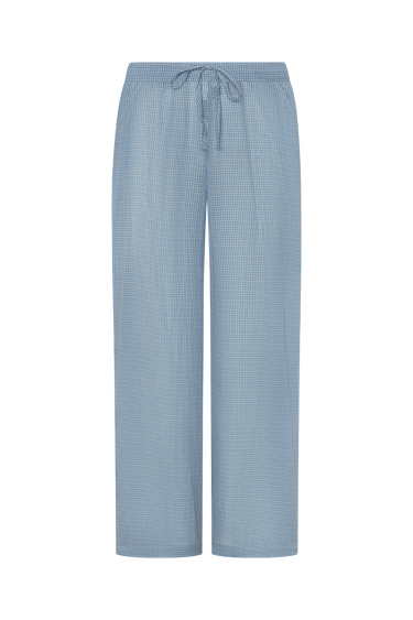Blue plaid pants on a white background.