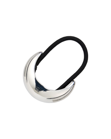 Silver hair tie with black elastic on a white background