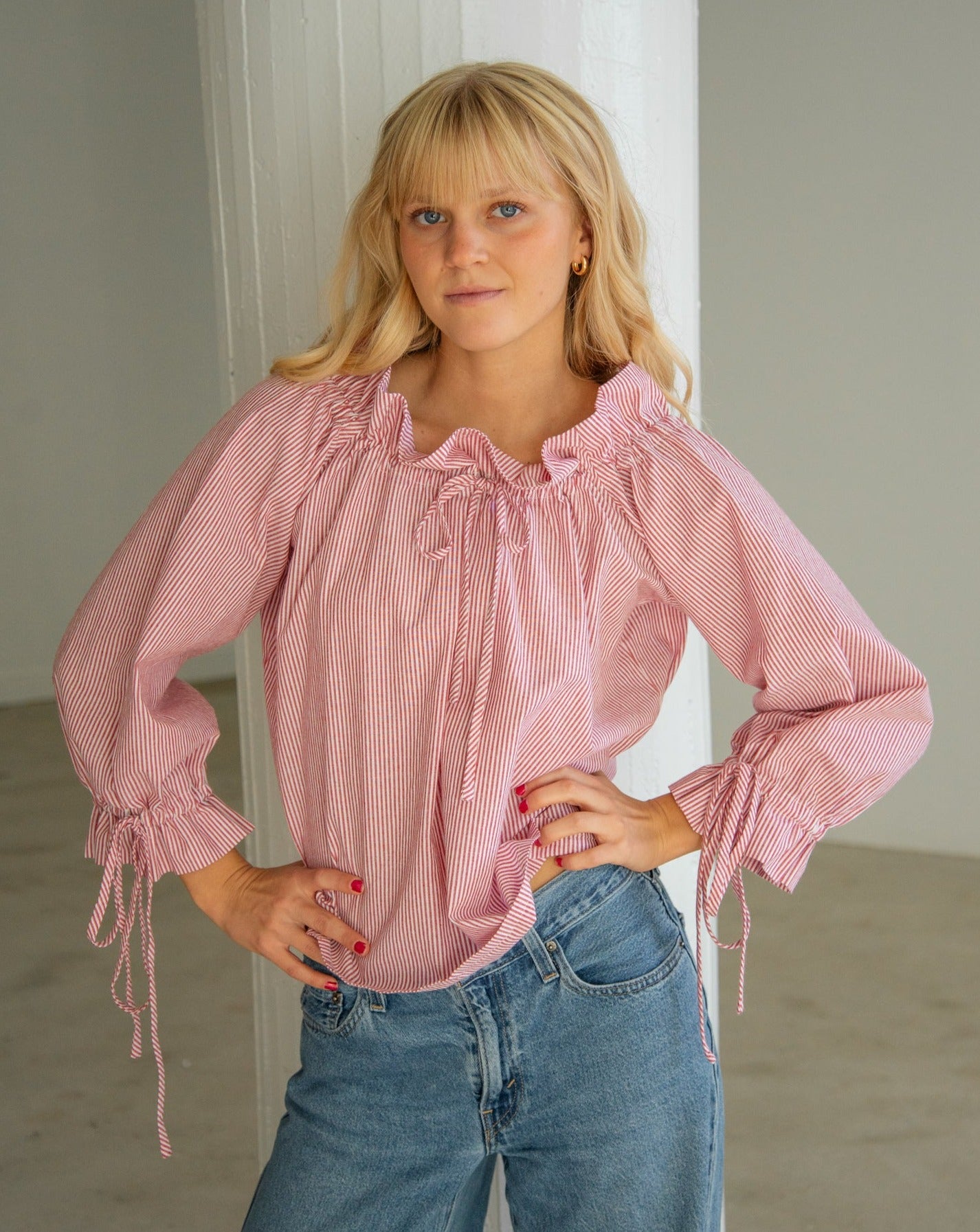The Ruth Blouse - Red Pinstripe
