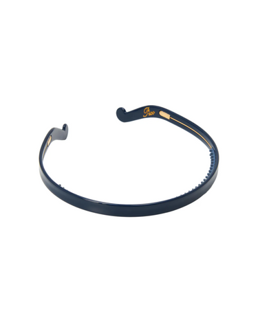 Dark blue thin headband on a white background.