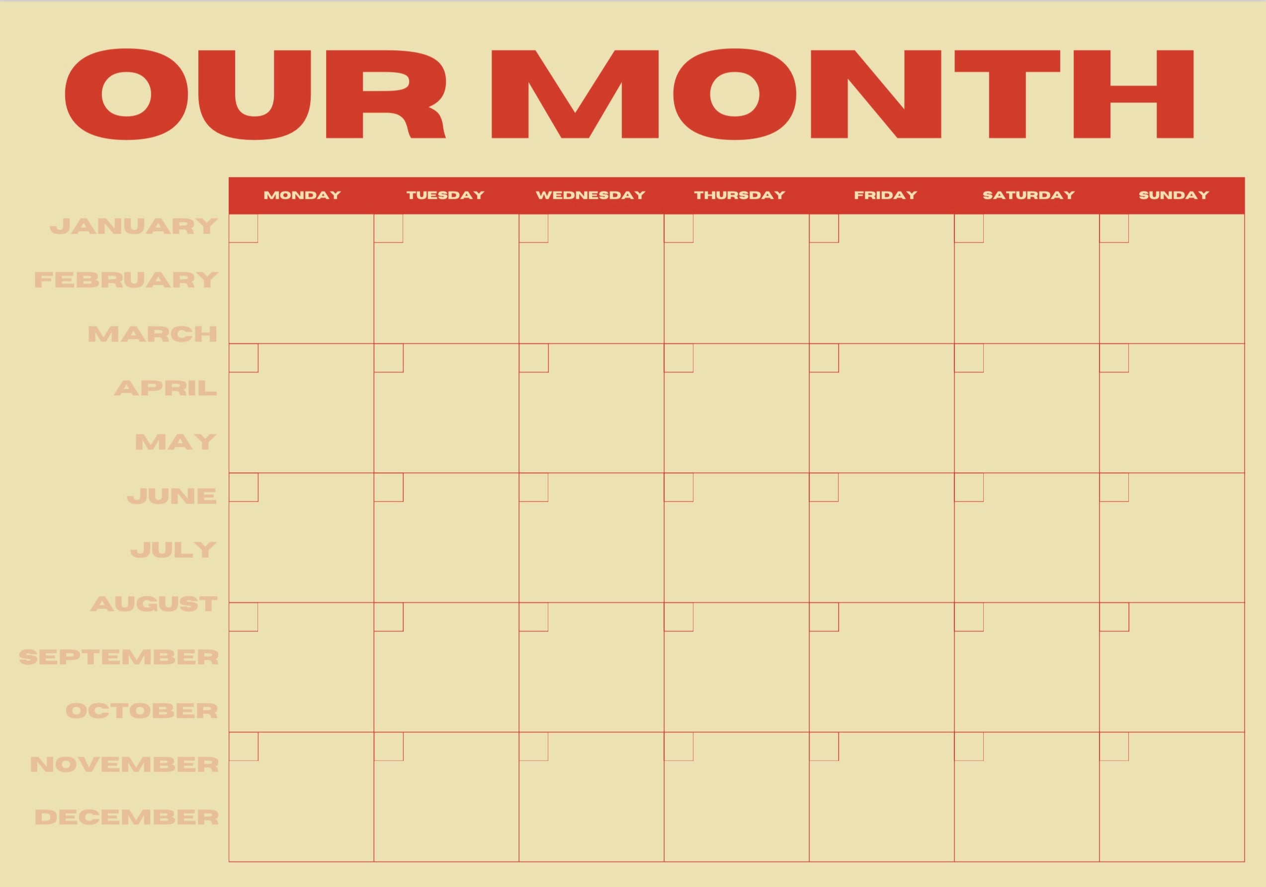 Our Month Planner - Yellow and Red