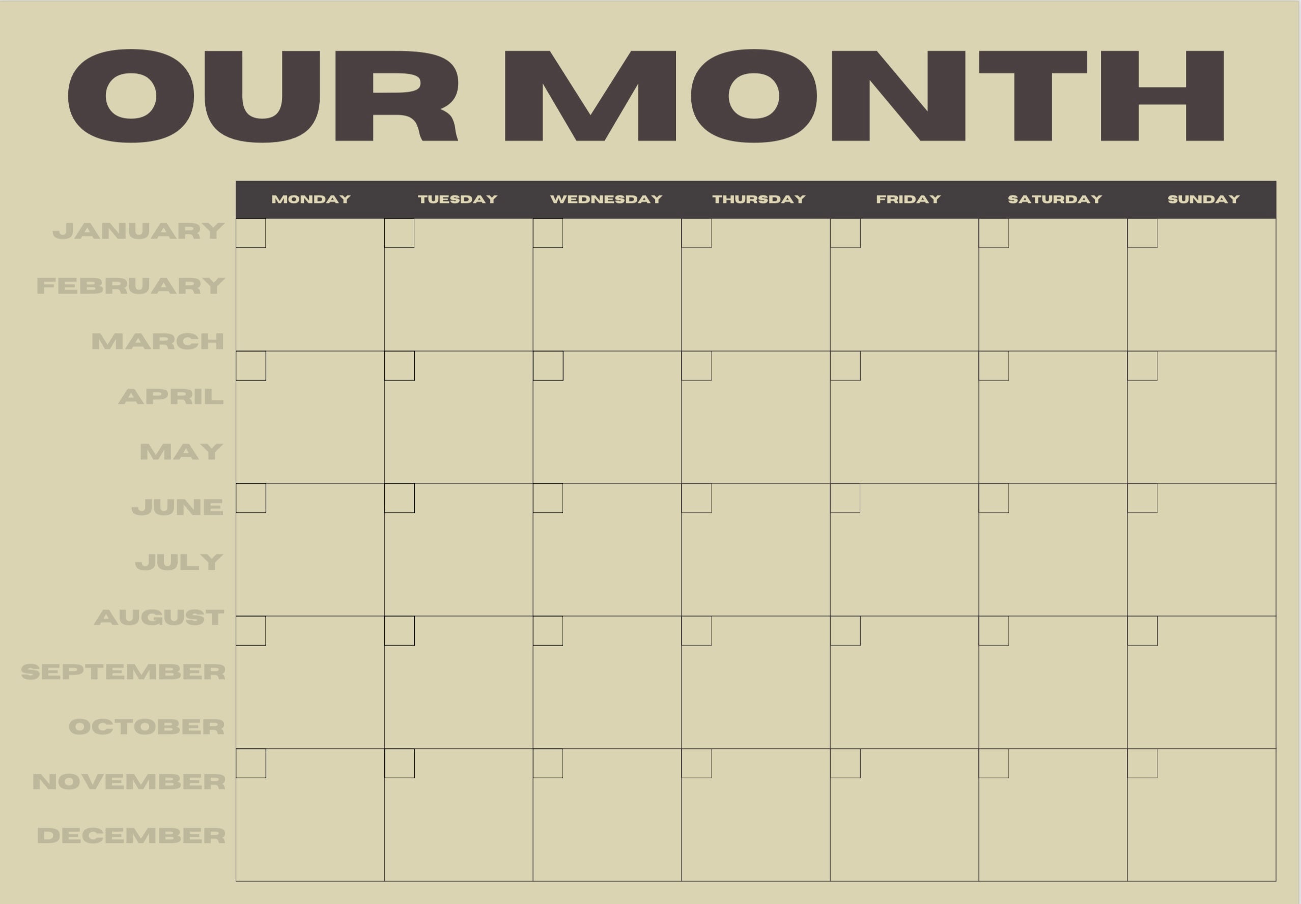 Our Month Planner - Green and Black