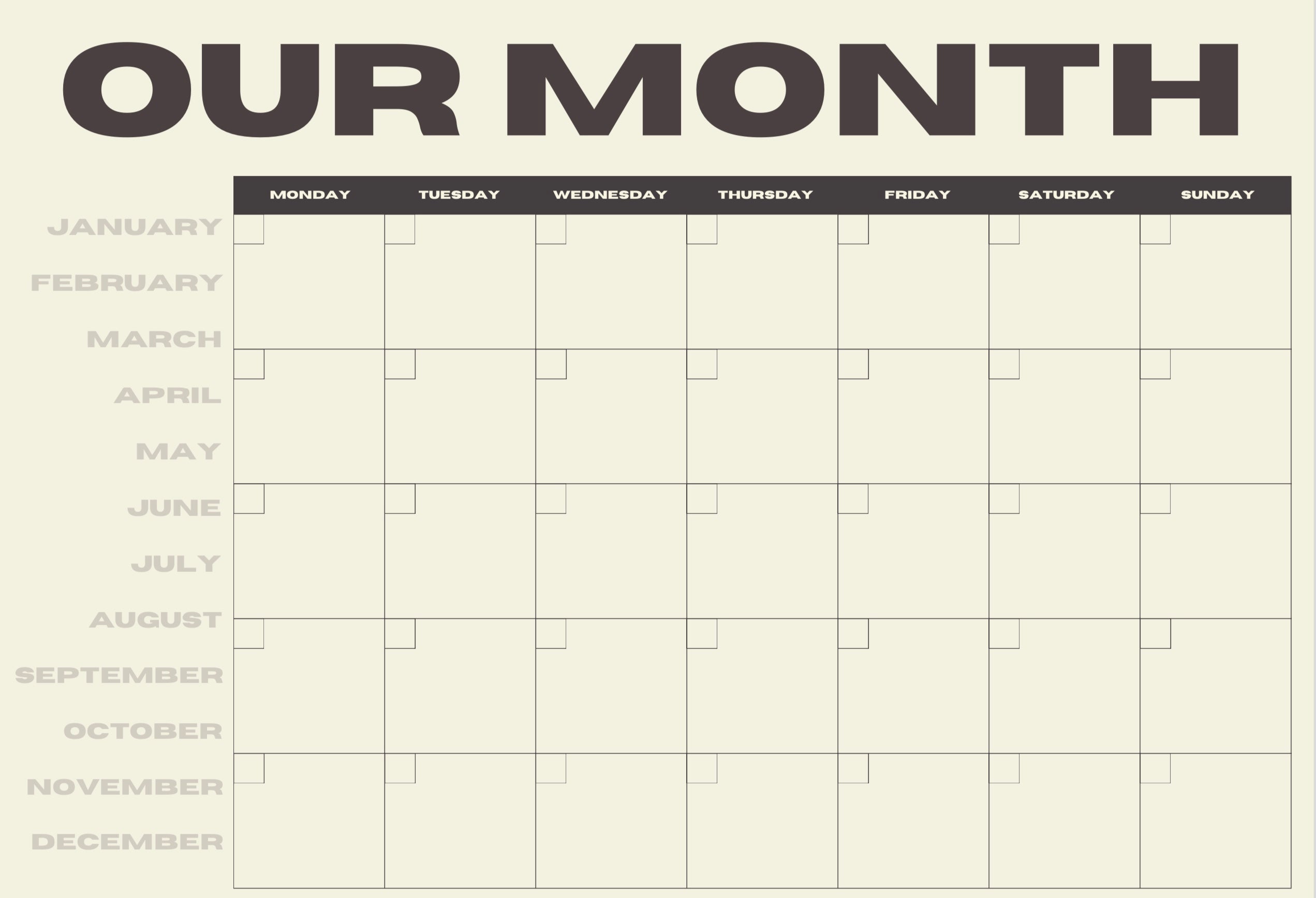 Our Month Planner - Cream and Black