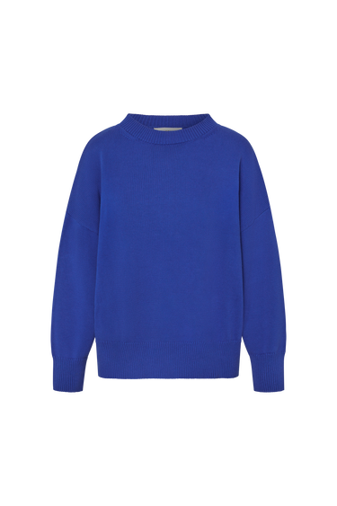 Cobalt blue sweater on a white background.