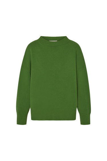 Kelly green sweater on a white background.