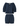 Navy blue eyelet, button-up blouse with a ruffled neckline and matching bloomer-style shorts set on a white background.