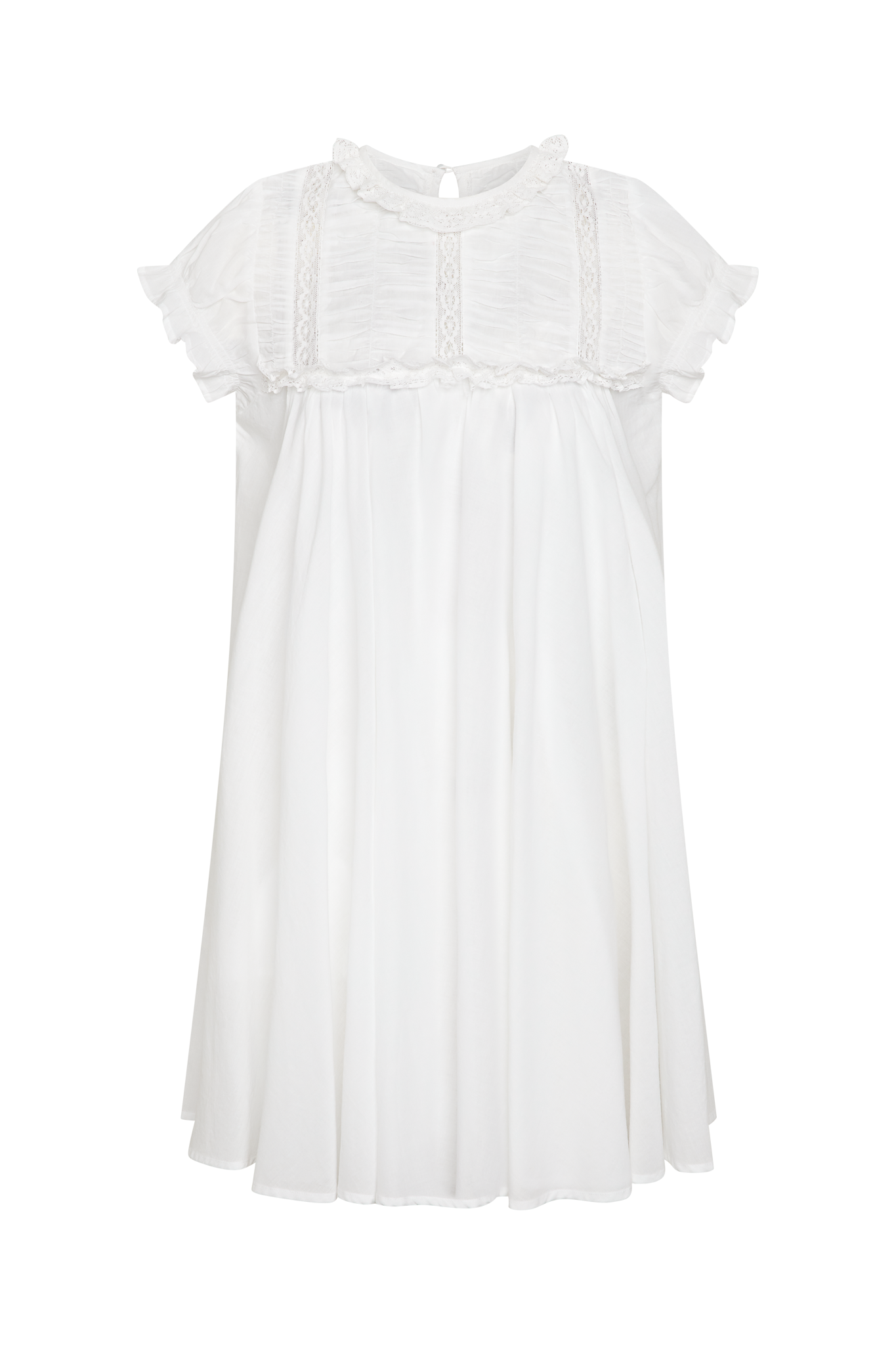 White dress with ruffled sleeves on a white background