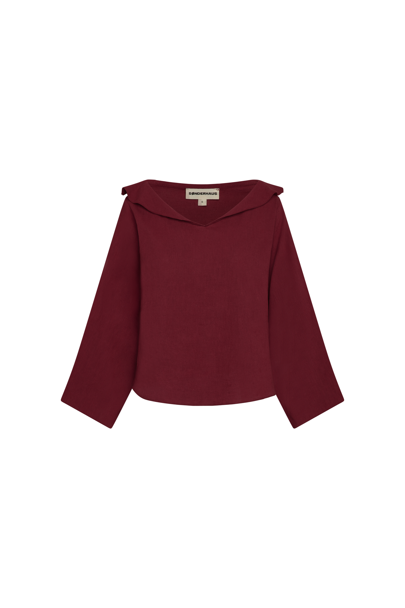 Maroon blouse with a hood on a white background