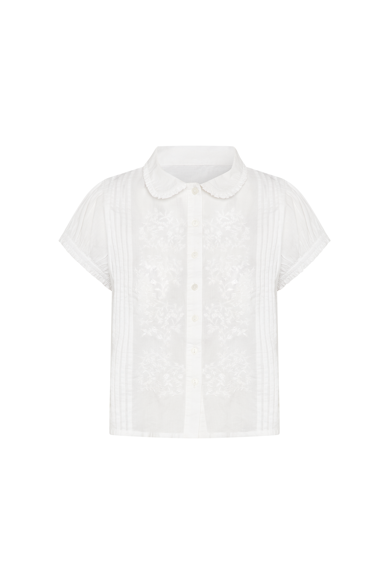 White blouse with a Peter Pan collar on a white background