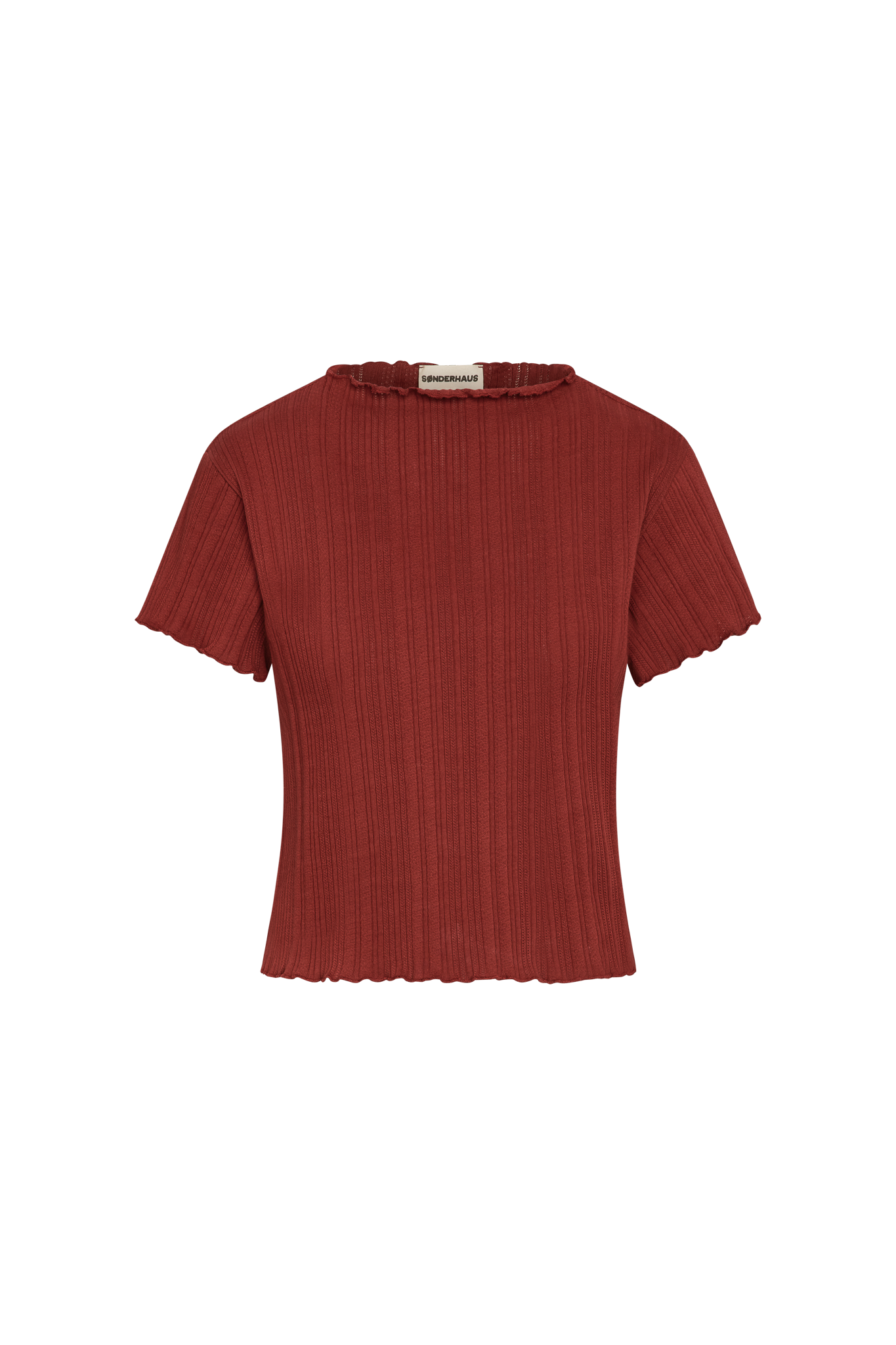 Red ribbed t-shirt on a white background