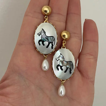 Mother of Pearl Horse Earrings