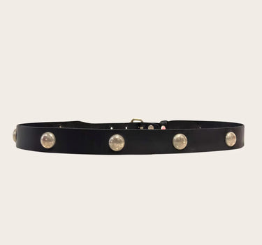 Black Leather Concho Studded Belt in Nickel