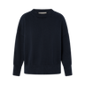 Navy blue sweater on a white background.