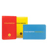 Three Field Notes notebooks in red, yellow, and blue on a white background