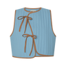 Light blue sleeveless top with brown trim and ribbed texture on a white background.