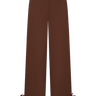 Brown pants with bow details on a white background.