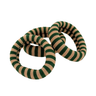 Striped green and beige rubber band on a white background