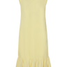 Yellow sleeveless dress with ruffled hem on a white background