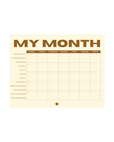 Calendar pad titled 'My Month' with grid layout on a white background
