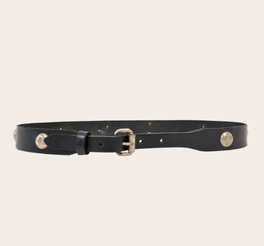 Black Leather Concho Studded Belt in Nickel