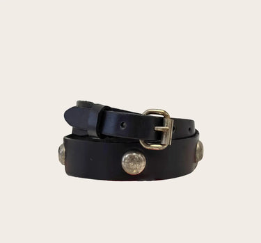 Black Leather Concho Studded Belt in Nickel