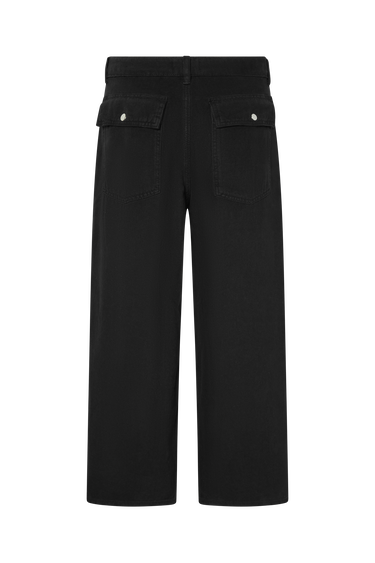 Black military-style pants on a white background.