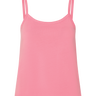 Pink tank top with thin straps on a white background.