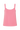 Pink tank top with thin straps on a white background.