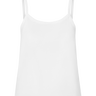 White tank top with thin straps on a white background.