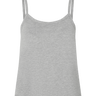 Heather grey tank top with thin straps on a white background.