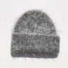 Gray knit beanie on a white background
