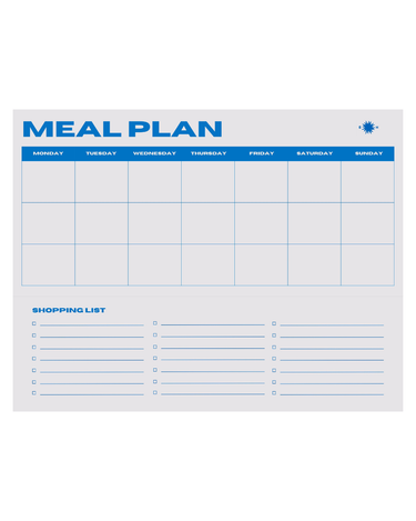 Meal plan calendar with checkboxes for shopping list on a white background