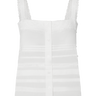 White button-up tank top with lace-lined straps on a white background