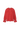 Red button-up style blouse with a ruffled collar and long sleeves on a white background.