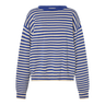 Cobalt blue and white striped sweater on a white background.