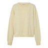 Yellow and white striped sweater on a white background.