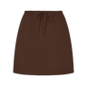 Brown skirt with a drawstring waist on a white background.